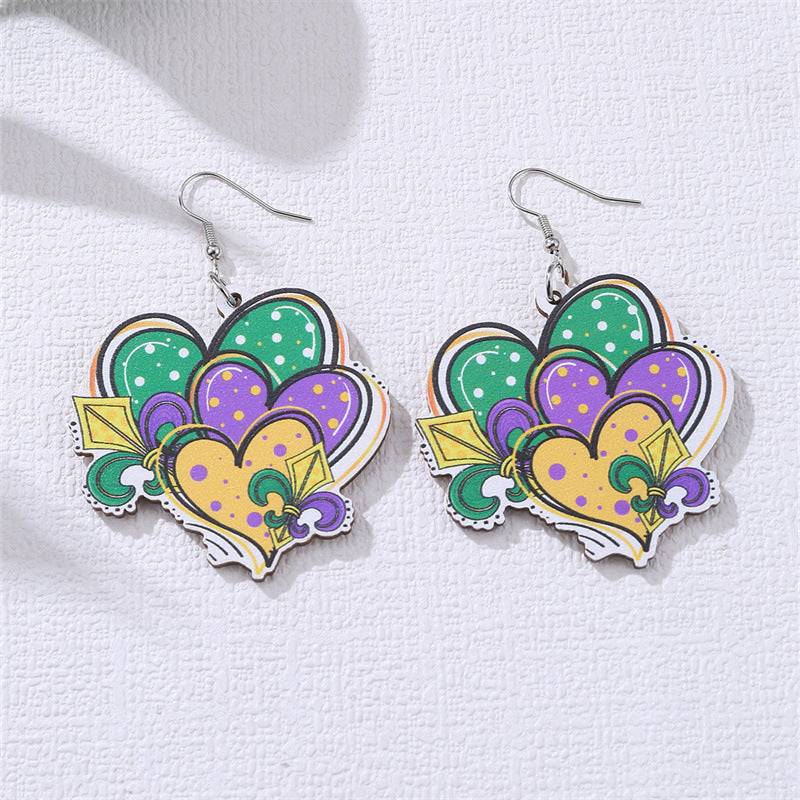Wholesale Carnival wooden St. Patrick clown hat earrings holiday jewelry